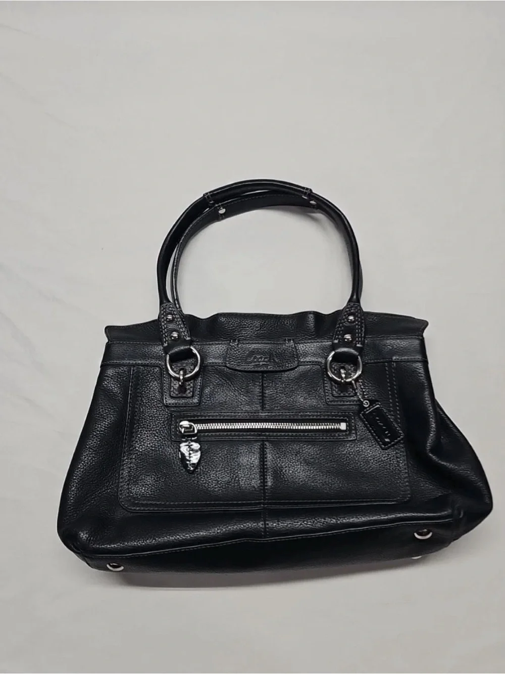 Coach Satchel F14686 Penelope Handbag Ruffled Top Tote Bag Black Pebbled Leather - Picture 1 of 7